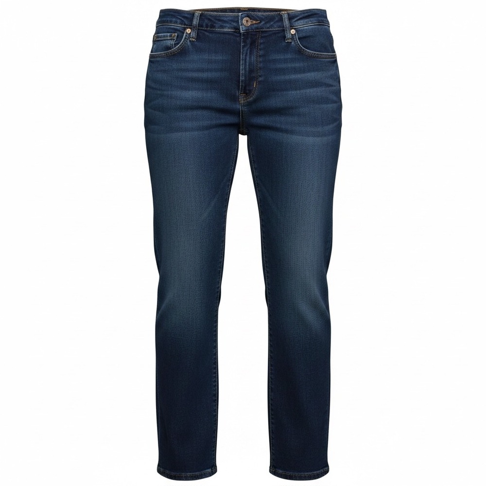 Lands' End High Rise Straight Jeans Womens 12P Dark Wash Indigo Blue Denim